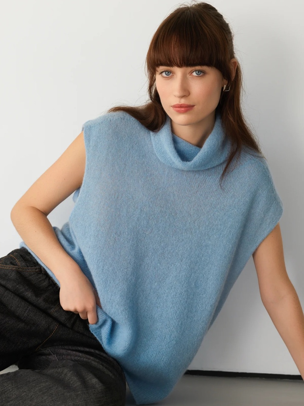 JAKI London Nyx Sleeveless Turtleneck | Sky Blue | Alpaca-Wool Blend NWT